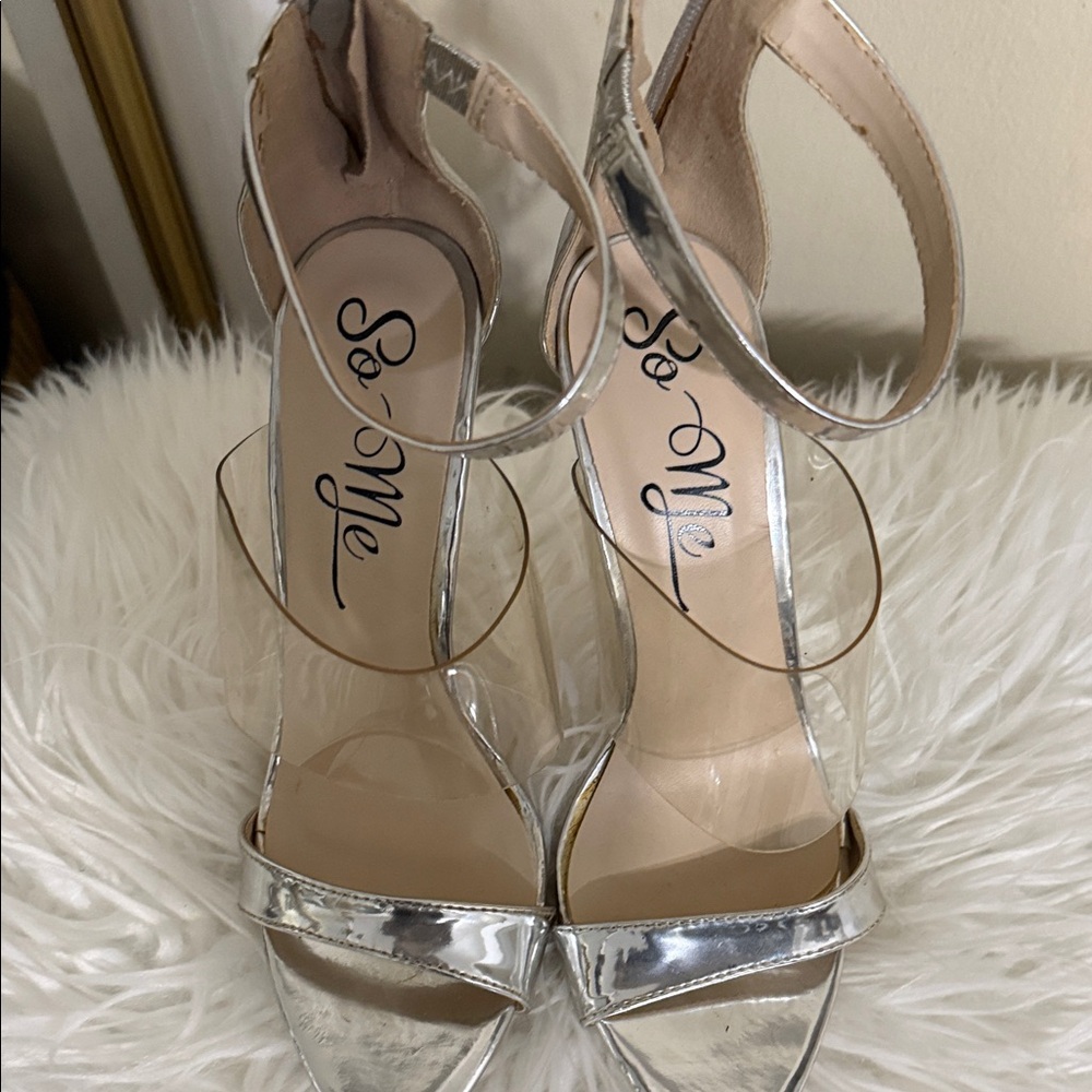 So Me Metallic Silver Heels